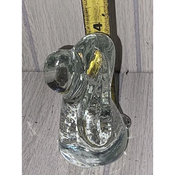 Vtg Hand Blown Art Glass Hound Dog Paperweight Controlled Bubbles Clear Puppy - Picture 6 of 11